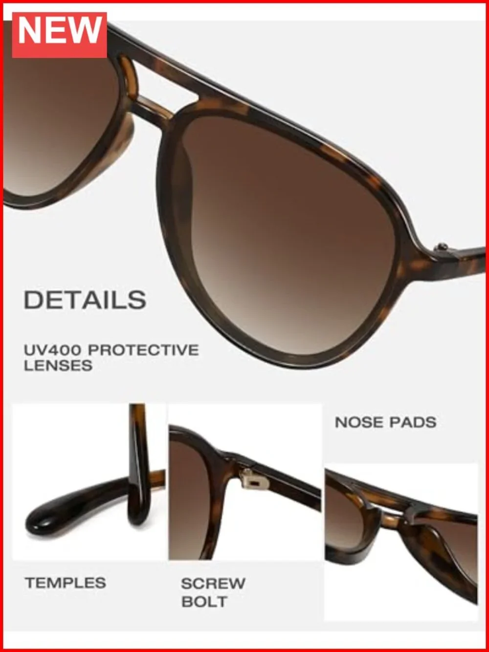 Retro Aviator Sunglasses Double Bridge UV Protection Unisex